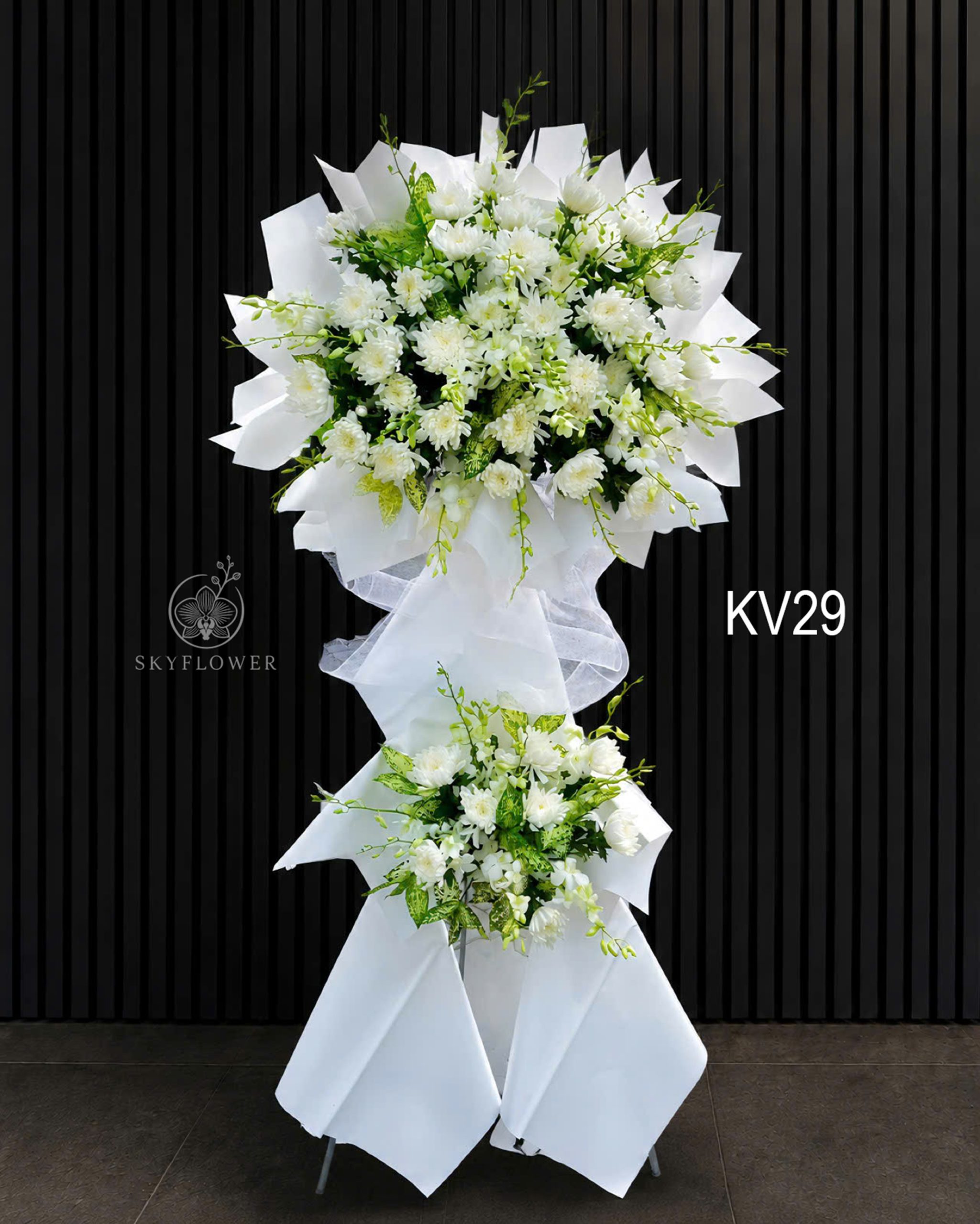 KV29 Kệ hoa viếng cúc trắng KV29 Thanh Tịnh