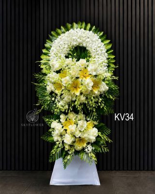 Kệ hoa viếng lan trắng KV34 phối ly vàng