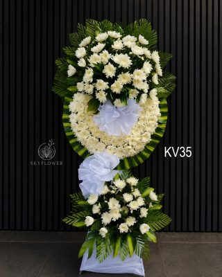Kệ hoa viếng cúc trắng hai tầng KV35