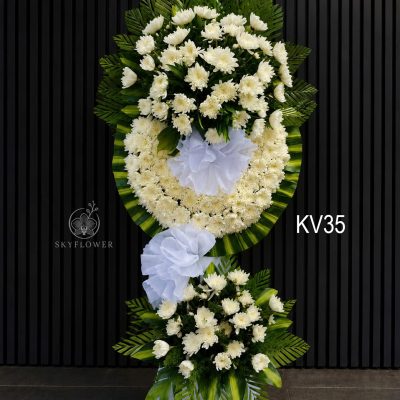 Kệ hoa viếng cúc trắng hai tầng KV35