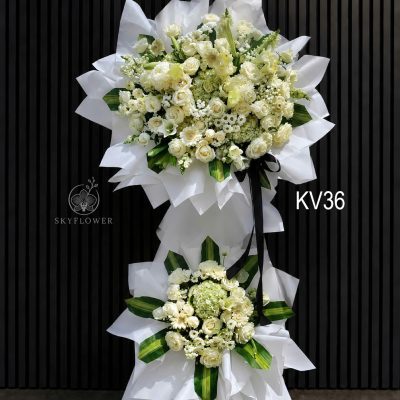 Kệ hoa viếng hoa hồng trắng KV36 hai tầng