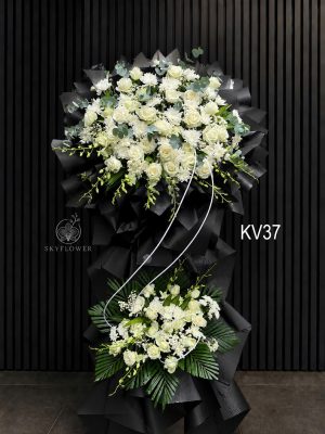 Kệ hoa viếng trắng đen KV37 phối hồng trắng