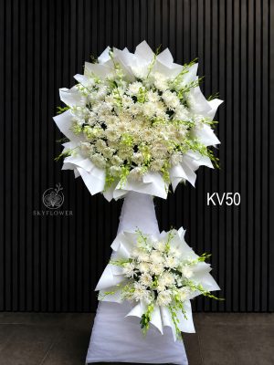 Kệ hoa viếng cúc trắng phối lan hai tầng KV50